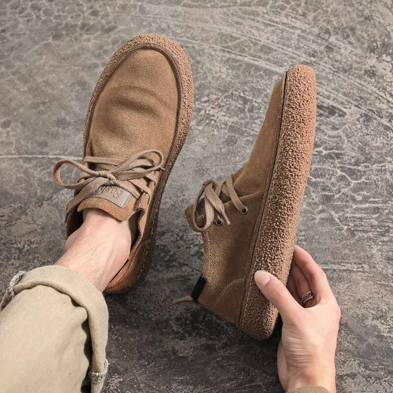 Men's Suede Genuine Leather Casual Shoes Lace-up Men Light Comfortable Driving Flats Mens Outdoor Oxfords Shoe