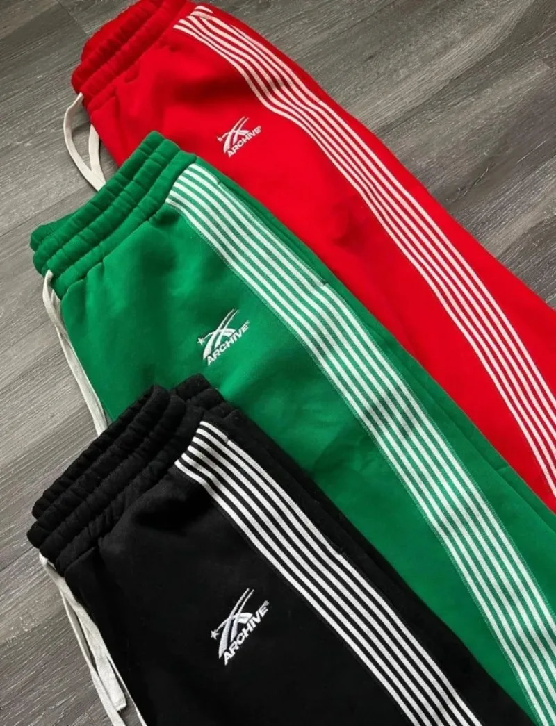 Y2K Summer Side Striped Casual Pants High Street Wide Leg Straight Pants Unisex Sports Casual Elastic Waist Drawstring Pants INS 250304
