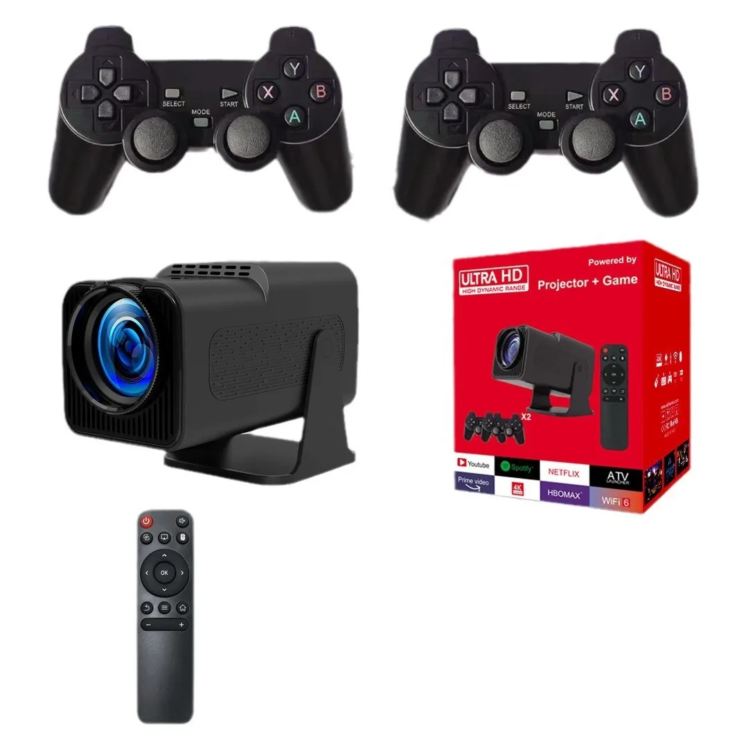 HY320 Projector Game Console With Controllers WIFI6 260 ANSI 4K 130"screen 1280 720P T950S Chip Home Theater Outdoor portable With 20000 games
