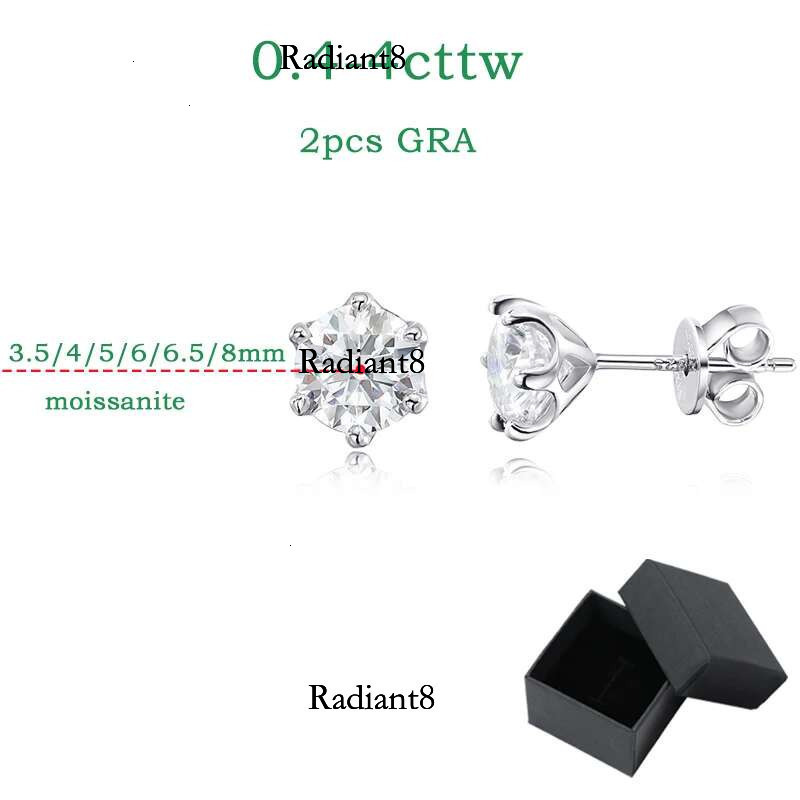 Smyoue Certified 0.2-2ct D Color Moissanite Stud Earrings for Women White Gold Sterg Sier Brilliant Lab Dia Earring