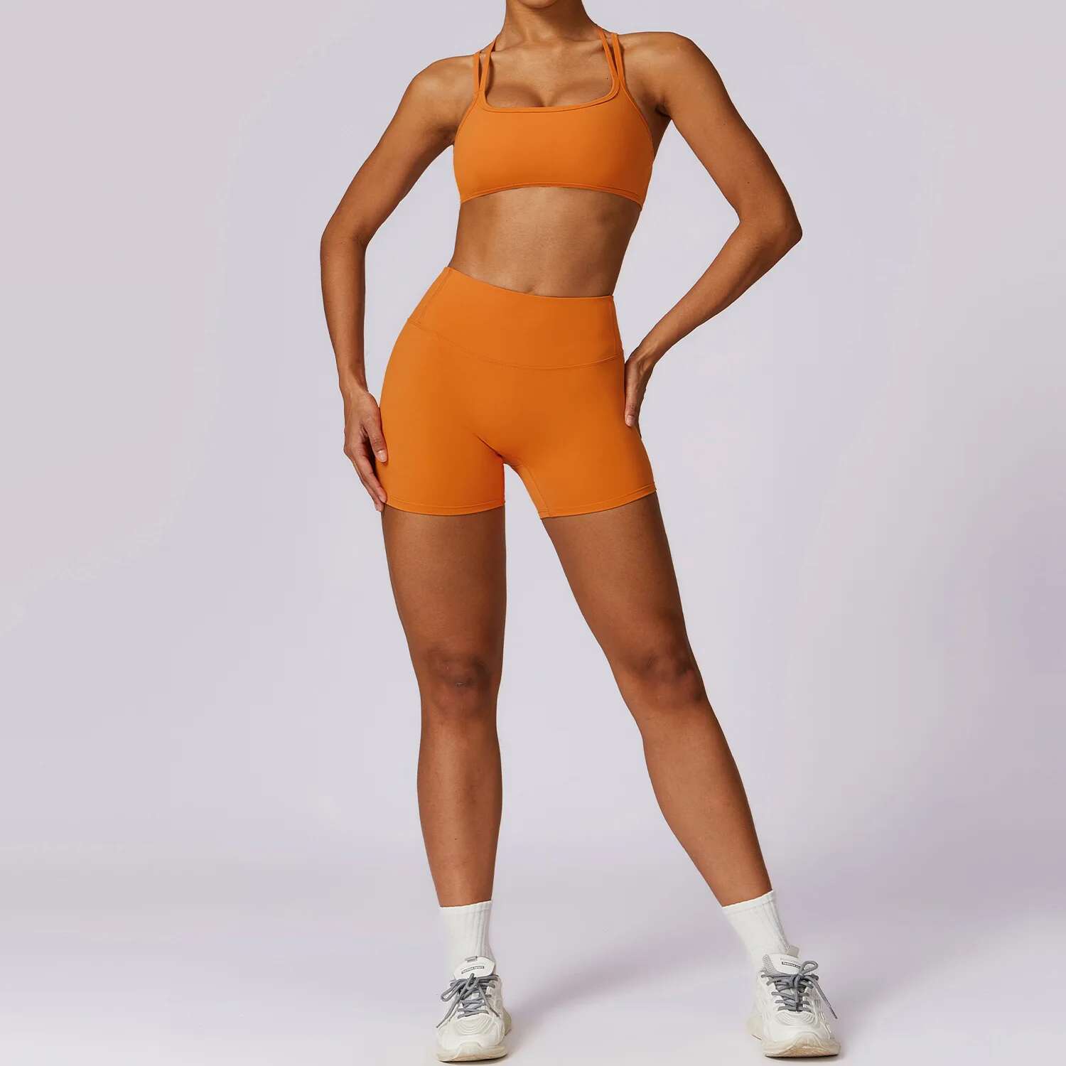 2 Piece Gym Outfits Women Tracksuit Sets High Waist Legging Shorts And Open Back Sports Bra Fiess Suit Yoga Clothing