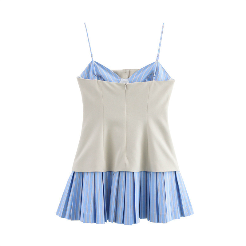 F190 Spring and Summer New European and American Style Women's Fashion Sexy Poplin Splicing Suspender Dress