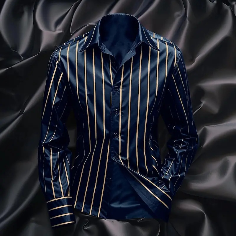 Fashion mens striped shirt stylish casual outdoor long sleeve lapel button soft and comfortable material plus size 250227