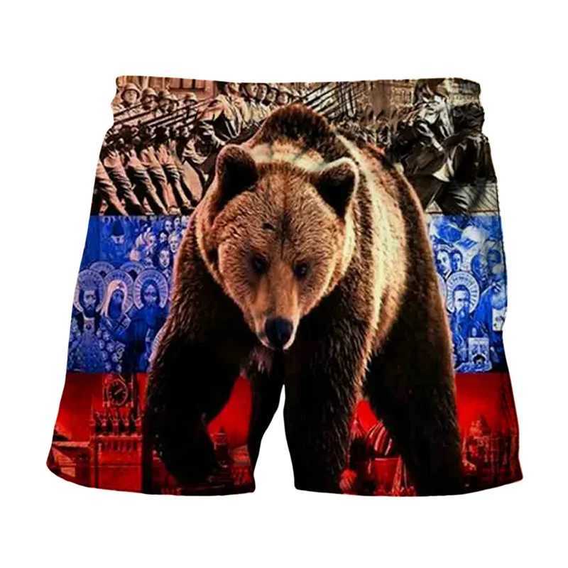 Russian Eagle Emblem Graphic Beach Shorts Mens 3D Russian Flag Bear Printed Board Shorts Swimsuit Homme 2024 Summer Swimsuit RelayXJ250304