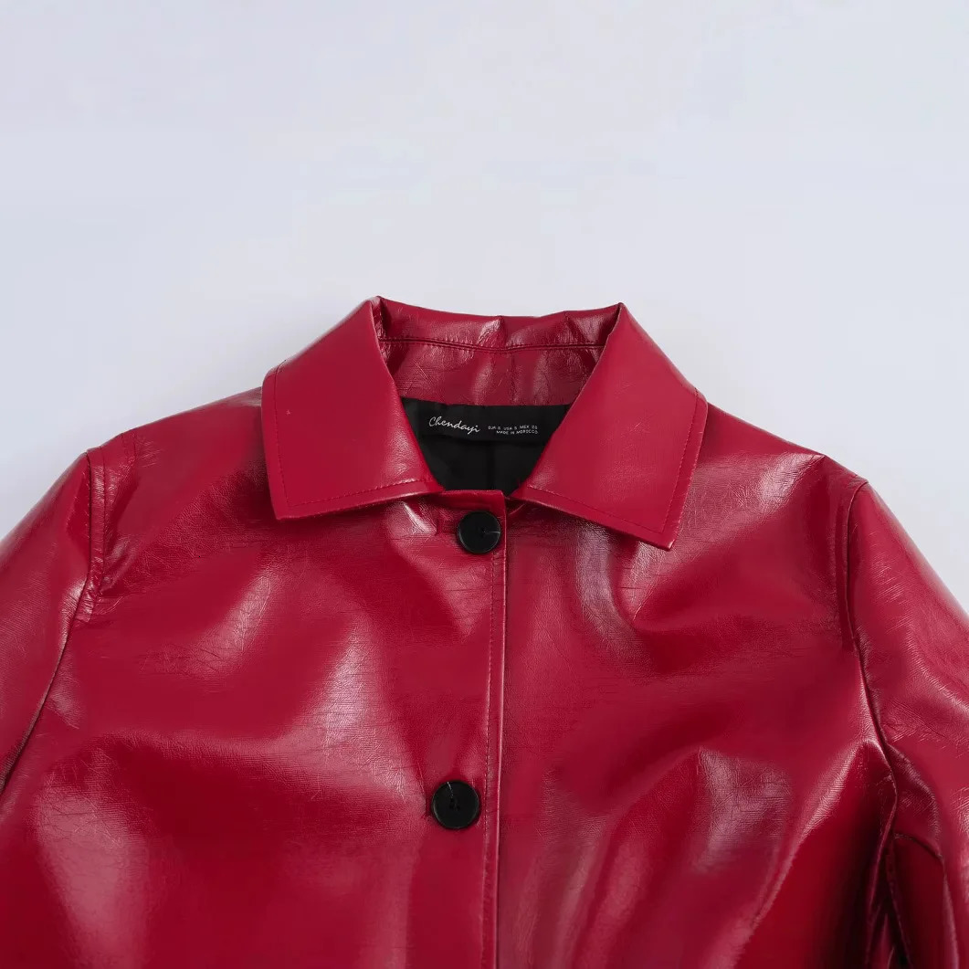 ZBZA Womens Leather Jacket Lapel Long Sleeves Singlebreasted Side Pockets Tops Spring Summer Casual Slim Fit Chic 250226