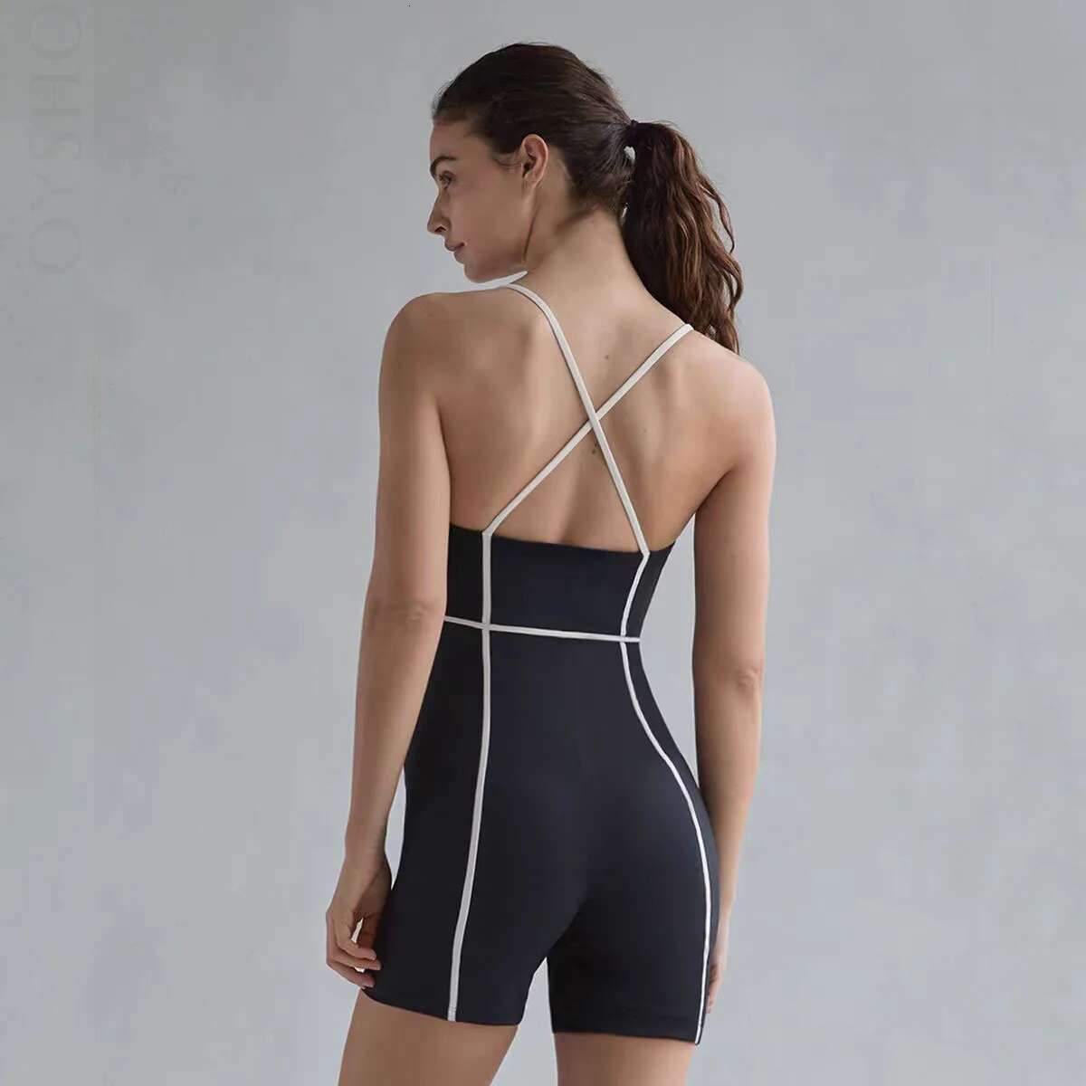 Yoga Jumpsuit Shorts Fiess Women Black Stripy Pilates Bodysuit Gym Set Sport Badminton Golf Summer Tracksuit Active Wear