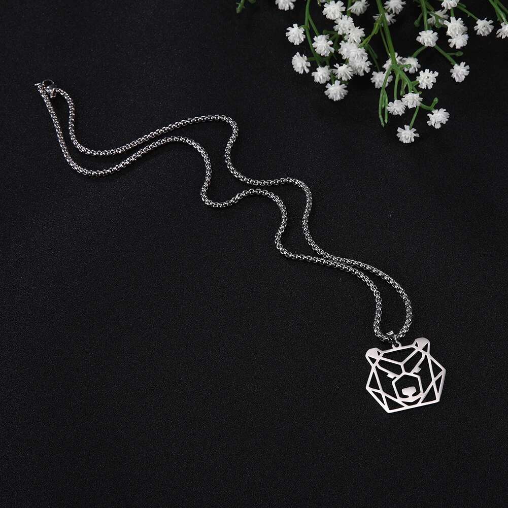 Skyrim Bear Wolf Tiger Leopard Dog Lion Animal Pendant Necklace Stainless Steel Statement Box Chain Male Men Necklaces Jewelry