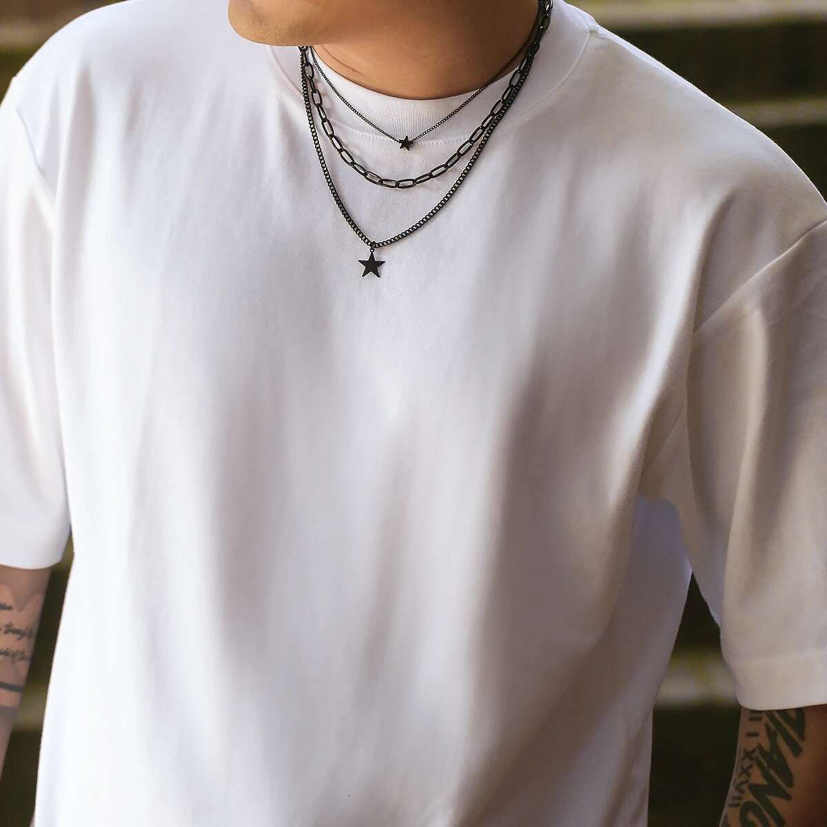 Lacteo Trendy Star Charm Necklace for Men Multilayer Pendant Choker Hip Hop Neck Chain Jewelry Rock Collar Street Daily New