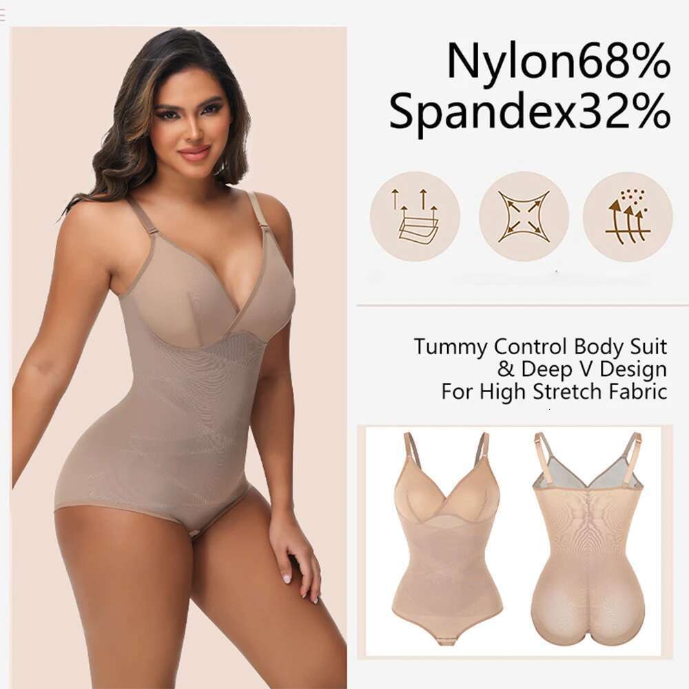 Neck V Tummy Cross Compression Suits Open Crotch Shapewear Slimming Body Shaper Smooth Out Bodysuit KLMY
