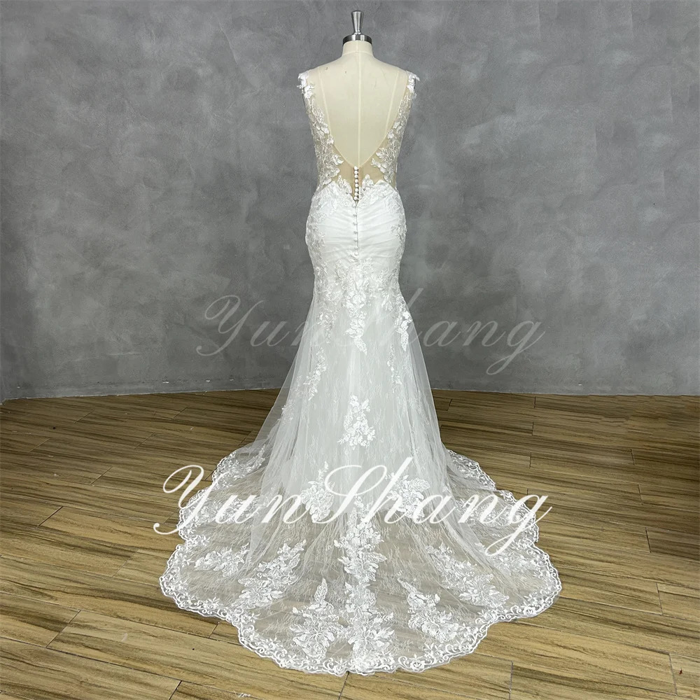 Yunshang Wedding Dres Mermaid Open Back VNeck Lace Spaghetti Strap Bridal Gown Dresses Customized Woman 250304