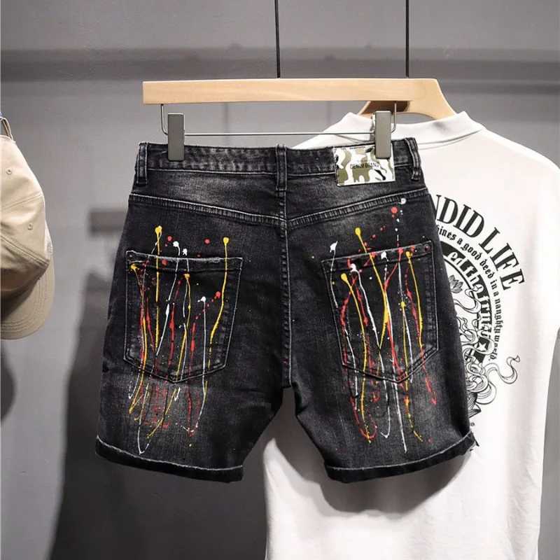 Short Jeans Pants for Men Multi Color Graphic Man Denim Shorts Original Thin Distressed Xl Retro Streetwear Jorts New In RudeT250305
