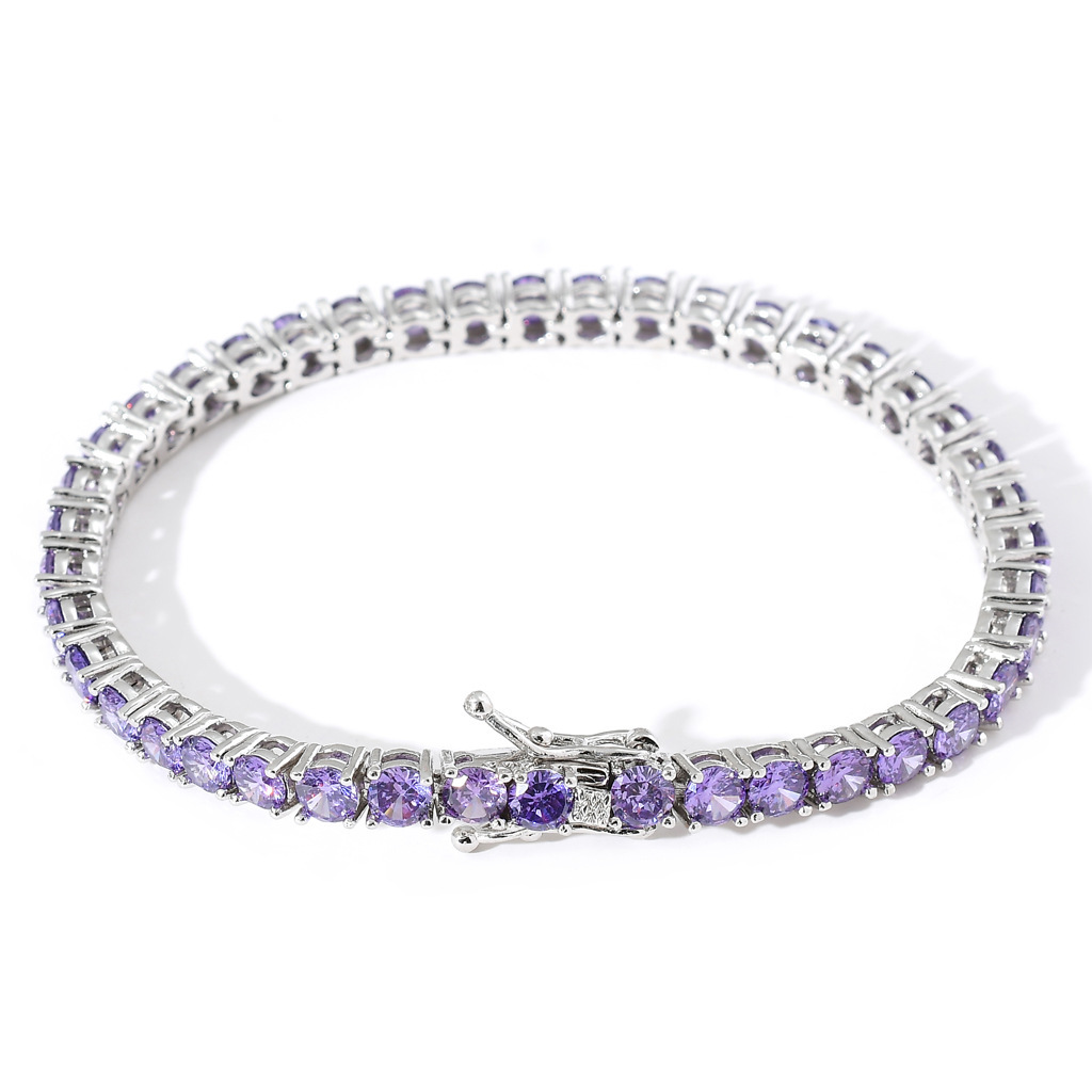Hip Hop Purple Tennis Chain Bracelet 4mm 5A Zircon Women Men Love Couple Jewelry