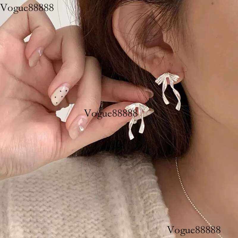 PANJBJ Sterg Sier Bow Knot Earring for Women Texture Tassels Sweet Romantic Korean Jewelry Gift Dropshipping