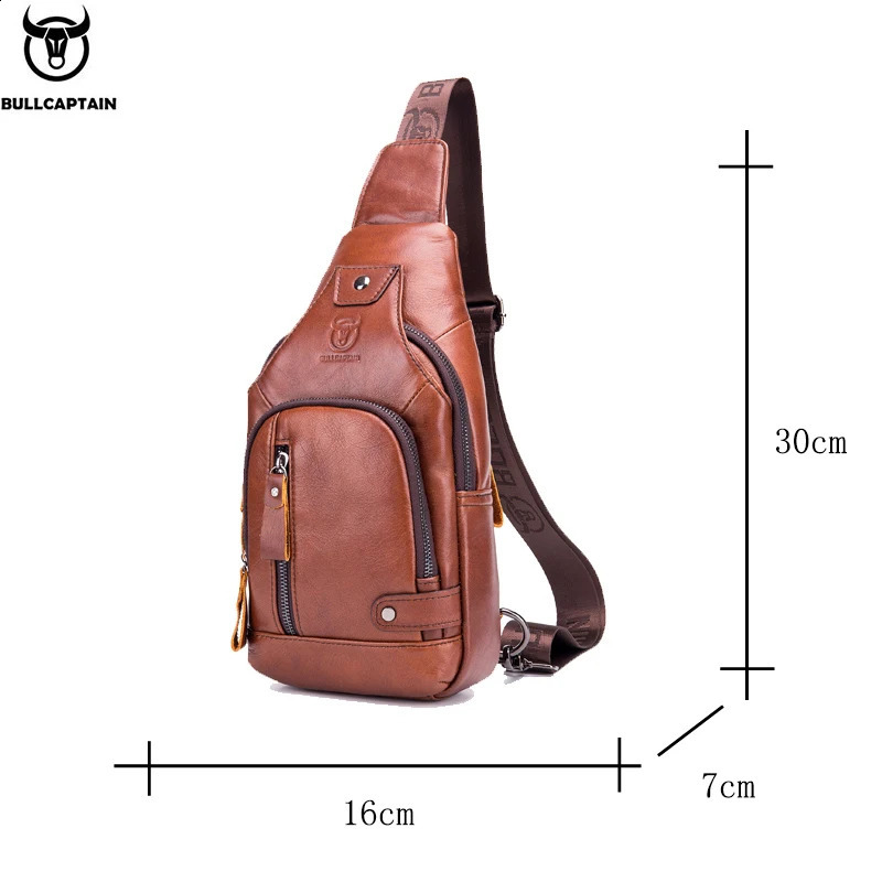 Bullcaptain leather large capacity chest bag mens shoulder with USB port for outdoor leisure activities 250227