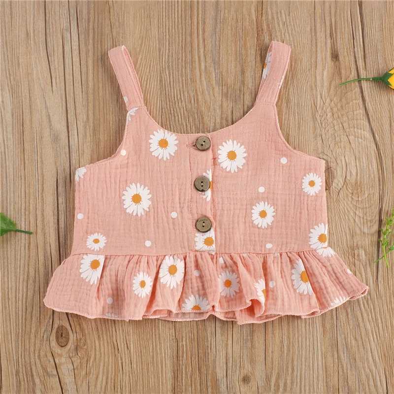2021 Toddler Baby Girl Daisy Flower Printed Sleeveless Tops+PP Shorts Kids Outfits 2pcs Summer Clothes SetXJ250305