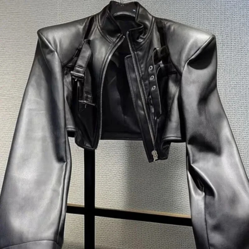 OCEANLOVE Y2k PU Autumn Winter Jackets for Women Streetwear Solid Moto Bilker Style Jackets Ins Fashion Short Womens Clothing 250228