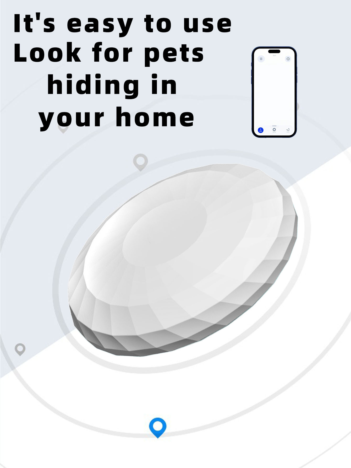 Mini Pet Tracker Key Finder Anti-Lost Round Anti-Lost Device Effective Range 10-30M Cat & Puppy Locator