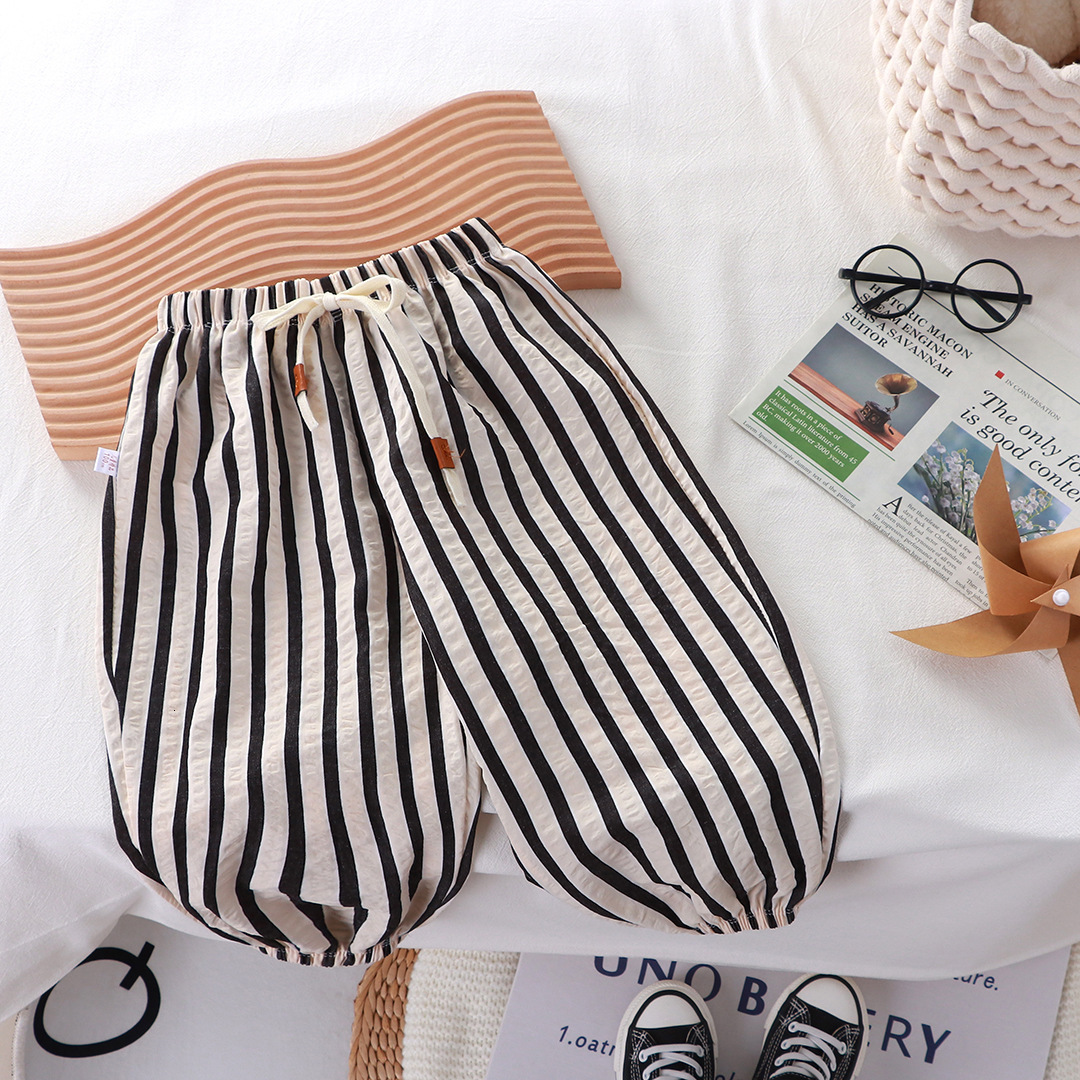 Ddmyshoesvip Summer Children S Casual Mosquito Proof Boys And Girls Lantern Pants Baby Thin White Tower Striped Pants