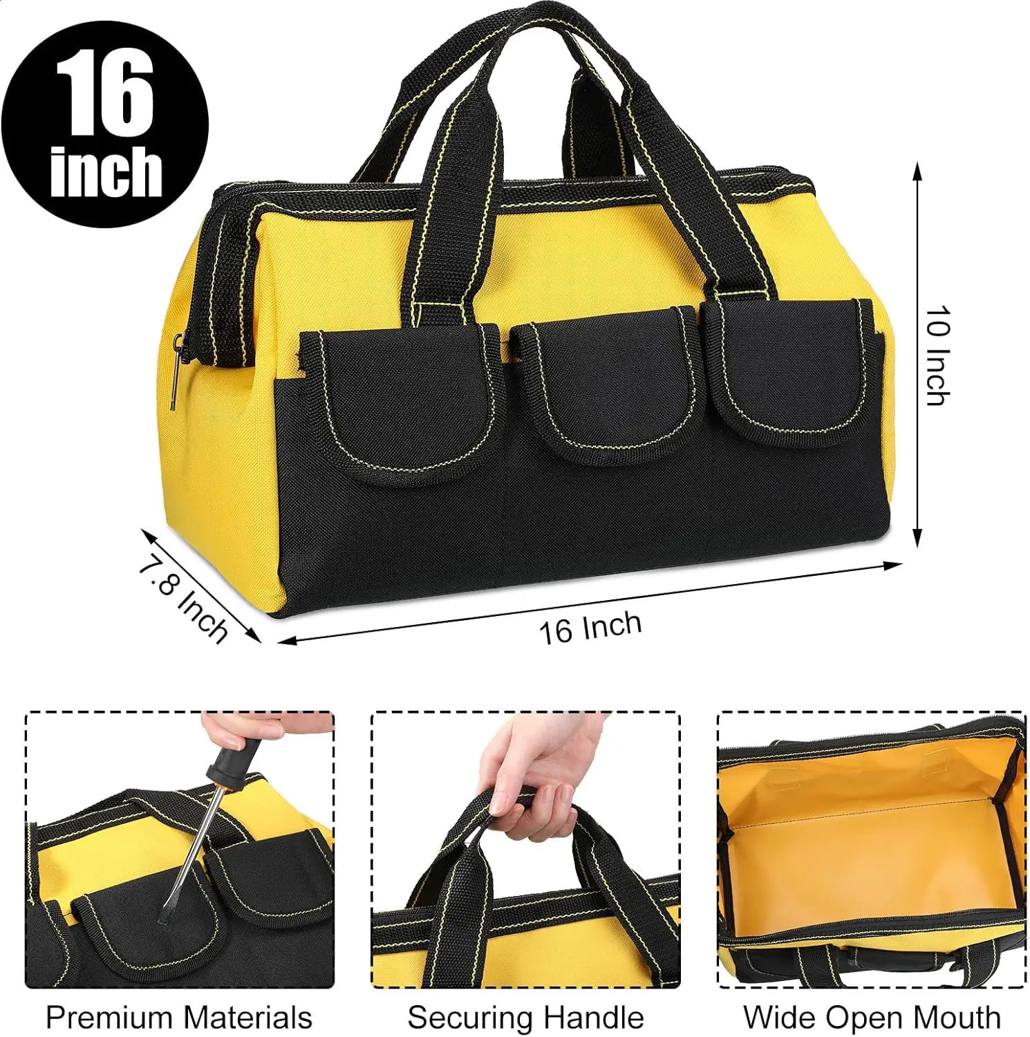 Ship from US 3pack mens tool bag with waterproof hard bottom heavyduty wide mouth suitable for various tools 250305FBB
