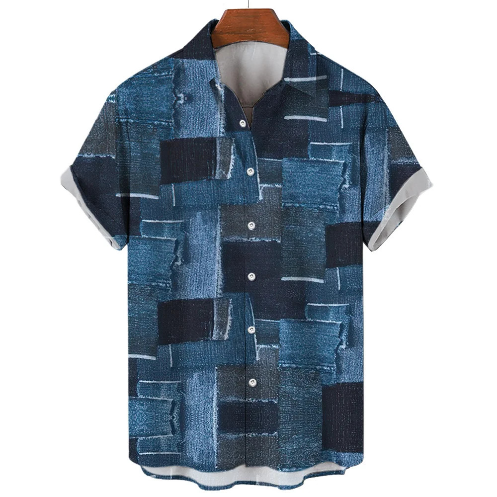 Vintage Shirts For Men 3D Print ShortSleeved Casual Lapel Shirt Oversized Mens Clothing Patchwork Tees Tops Plaid Streetwear 250227