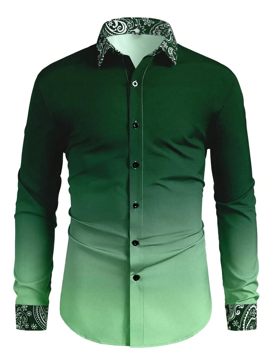 Mens casual gradient long sleeve shirt Happy Year soft and comfortable n plus size 6XL 250227