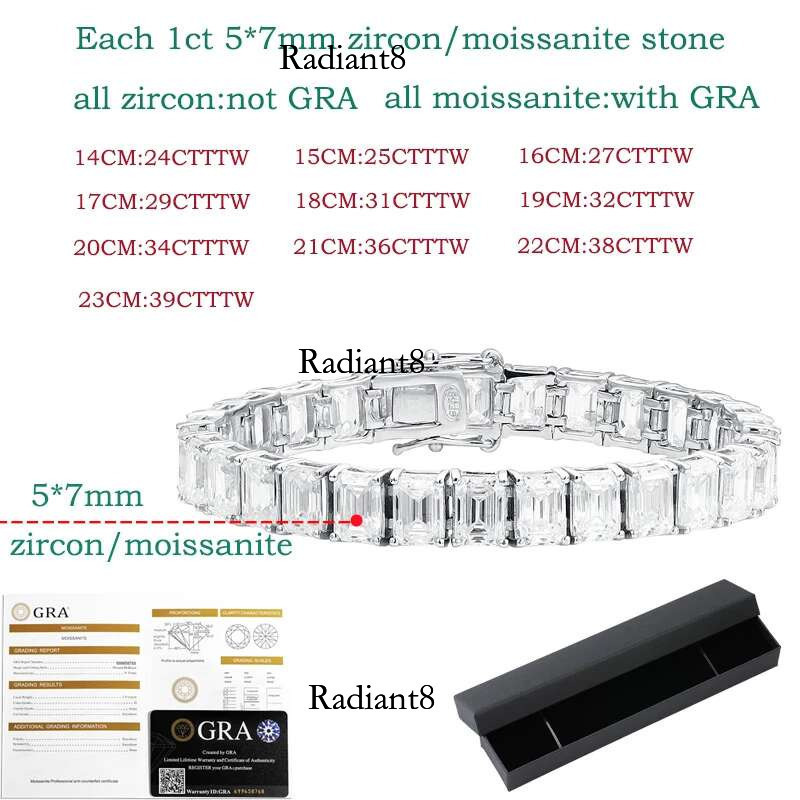 Smyoue 1ct 5*7mm Emerald Cut Moissanite Tennis Bracelet for Women Men Original Sterg Sier Chain Party Bangles Wholesale