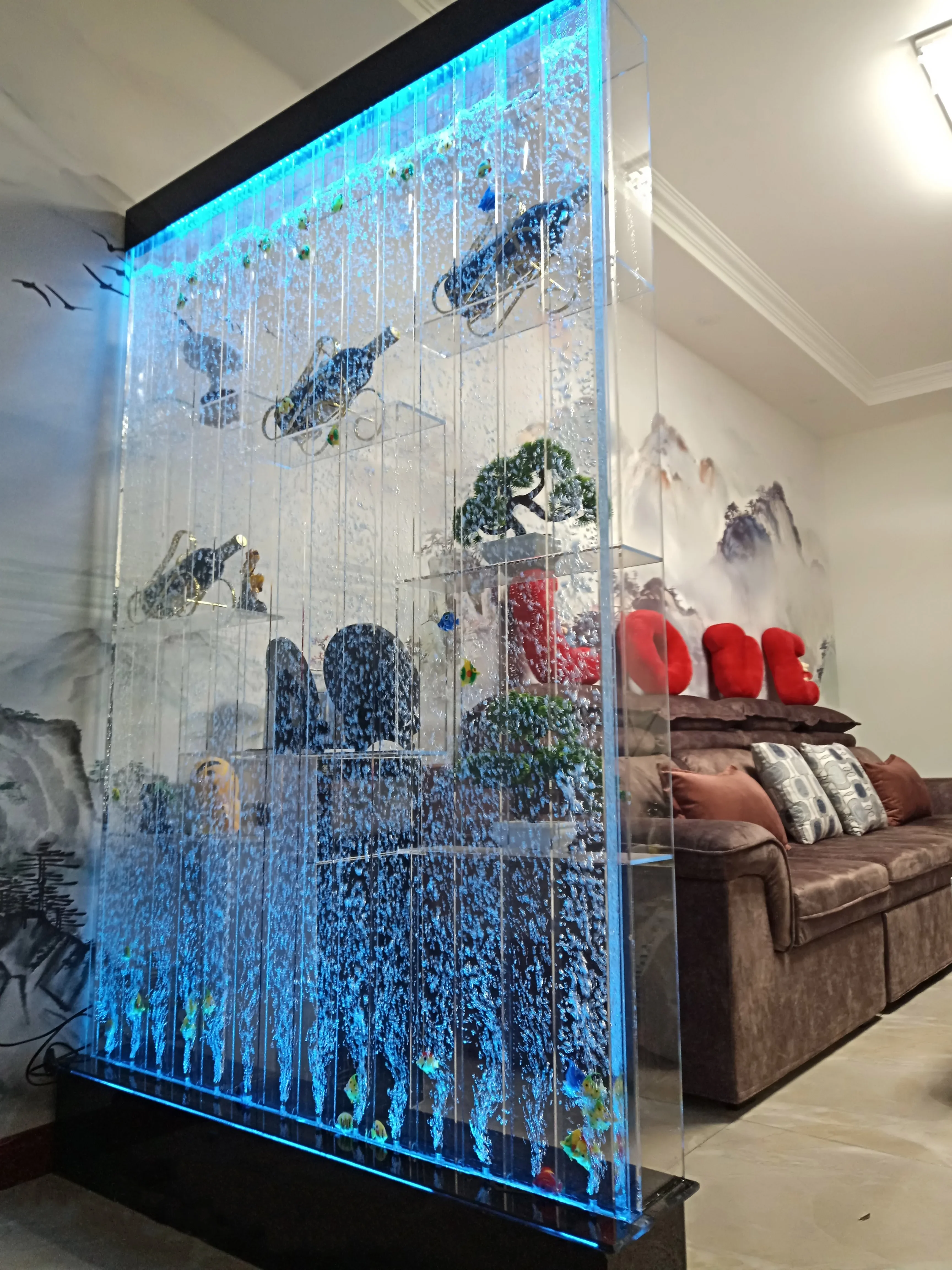 Large Bubble Screen Wine Cabinet Water Curtain Wall Partition Decoration Living Room Fish Tank Flow Bath Curtain Ornaments