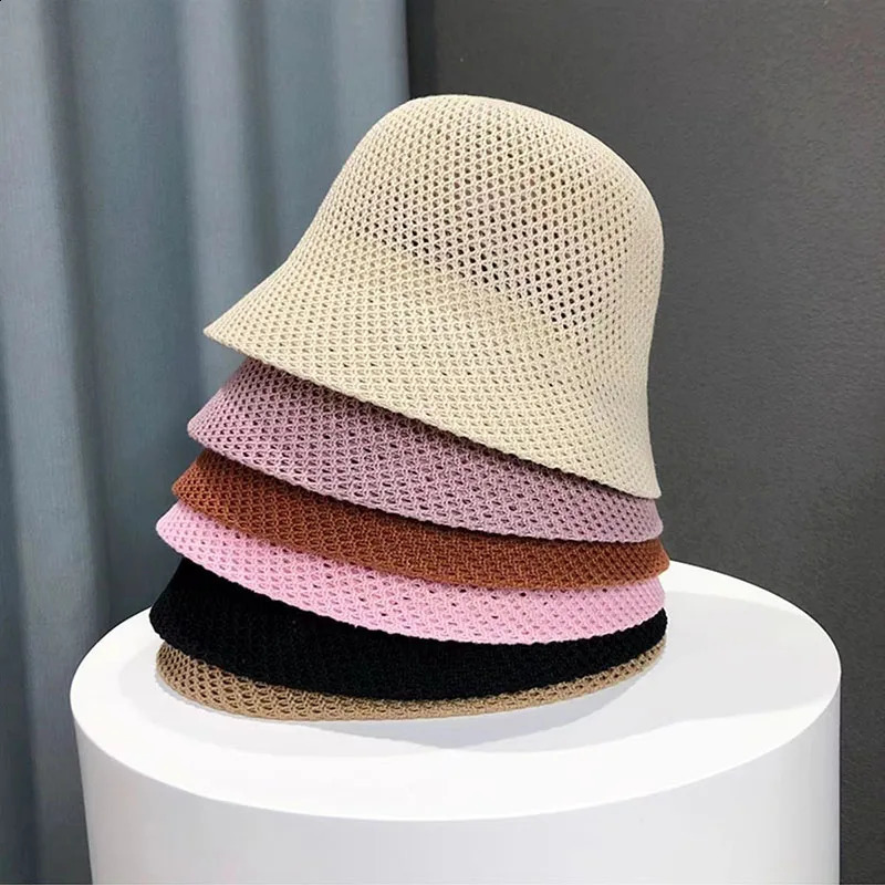 Women Bucket Hat Summer Hollow Out Thin Breathable Sun Hat Female Beach Panama Cap Fold Outdoor Japanese Lesure Fishierman Cap 250305