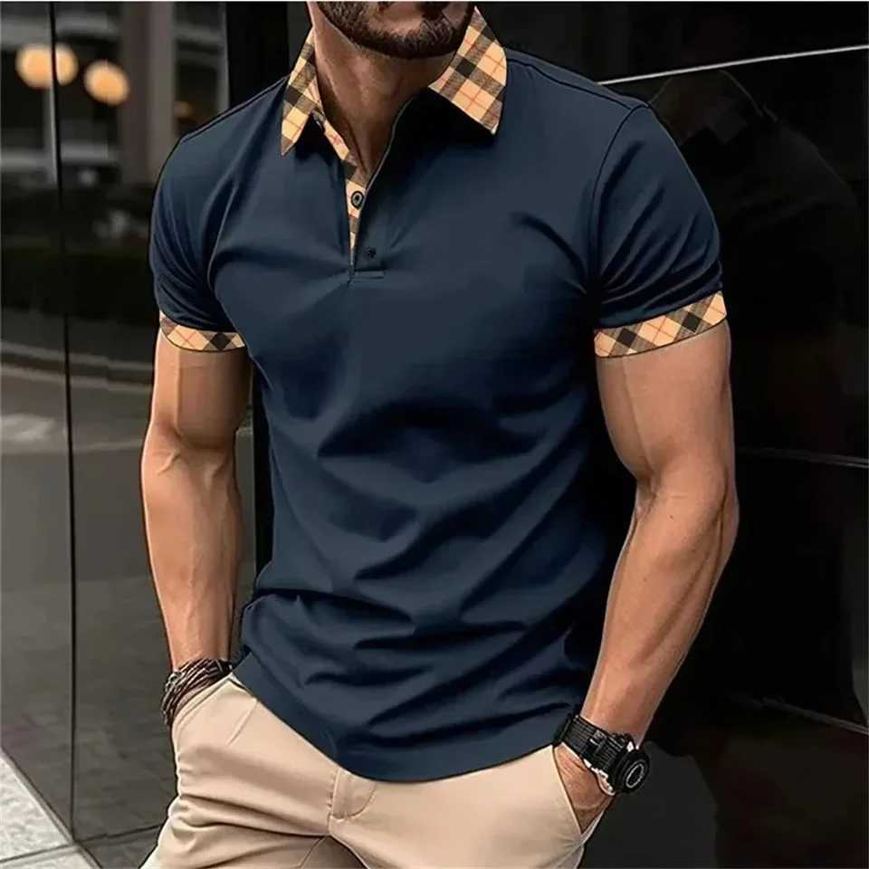 New Men Summer Clothes Short Sleeve Clothing Spell Color Digital Print Polo Shirt Men Business Clothing Golf Wear Street CasualT250225