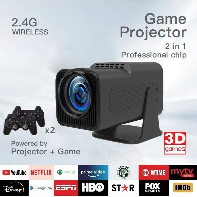HY320 Projector Game Console With Controllers WIFI6 260 ANSI 4K 130"screen 1280 720P T950S Chip Home Theater Outdoor portable With 20000 games