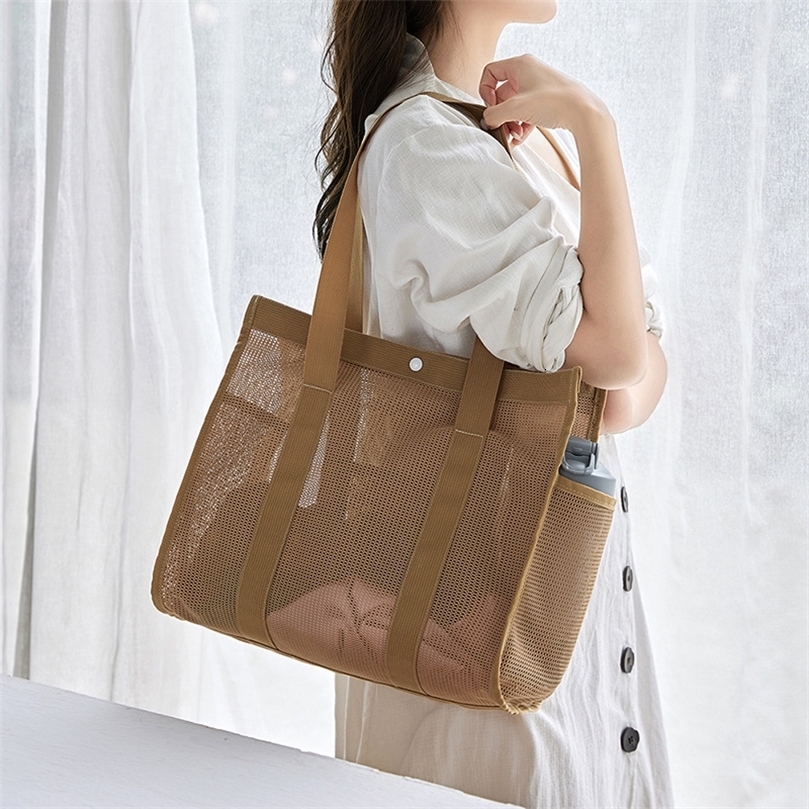 Beach BagsTravel Bag Swimming bag Mesh Womens Wash Bath Storage Cosmetic Bag Fitness Bath Pocket Bath Storage Bag 250305