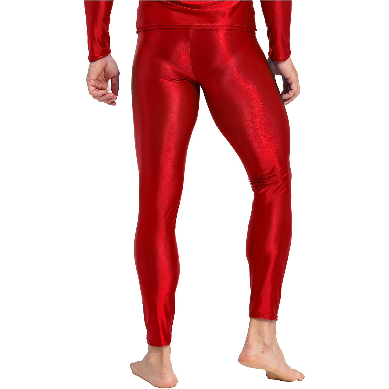 Mens Glossy Oil Tights Long Pants Skinny Leg Trousers Underwear Solid Color Leggings for Exercise Running Gym Fitness Workout 250304
