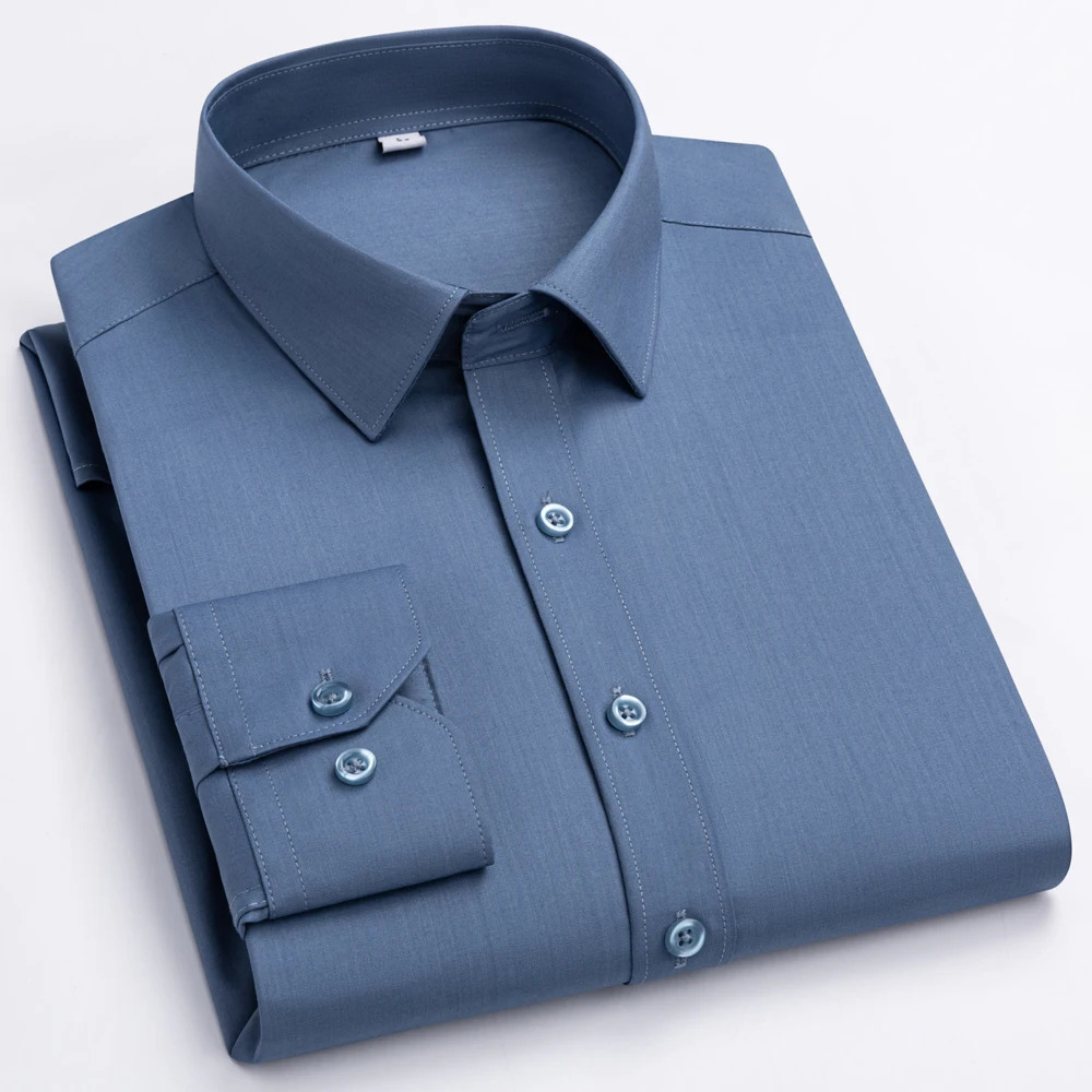 Mens Smooth Slight Strech Bamboo Fiber Dress Shirt Without Pocket Comfortable Soft Regular Fit Long Sleeve Easy Care Shirts 250227
