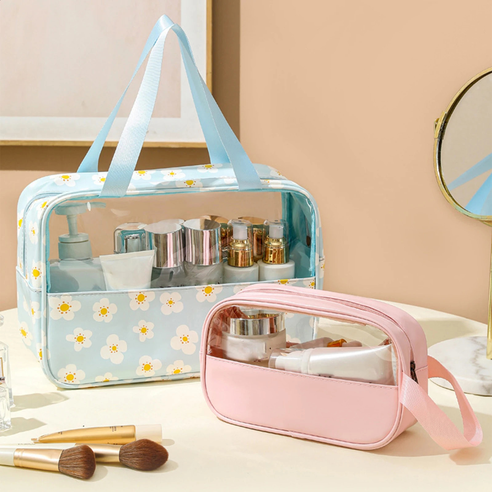 Ship from US 3 transparent cosmetic bags travel toilet bag with zipper used for small item storage management MIAO 250305FBB