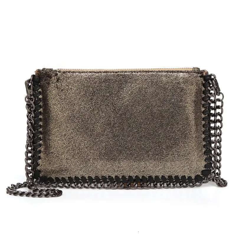 Design Metal Plate Braided Chain Solid Color Shoulder Crossbody Mobile Phone Female Purse Small Pouch Chic Bag