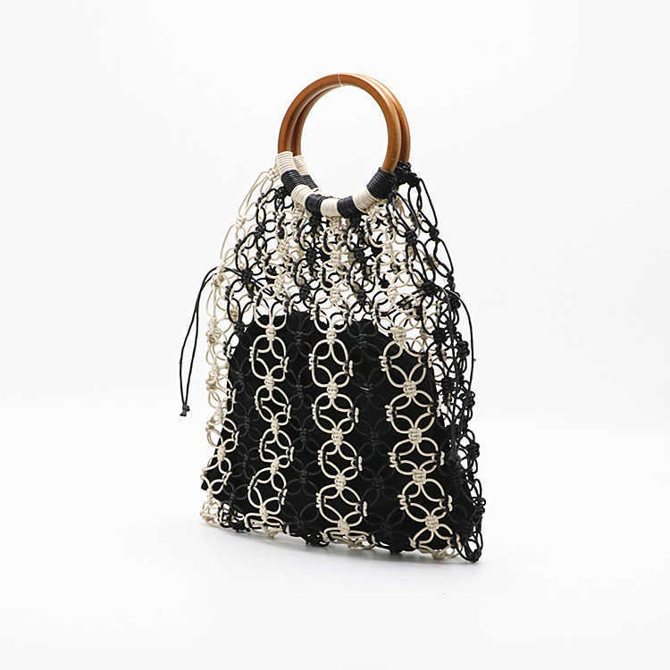 New Round Handle Straw Woven Bag, Black Camel Colored Beach Bag, Woven Bag 250315