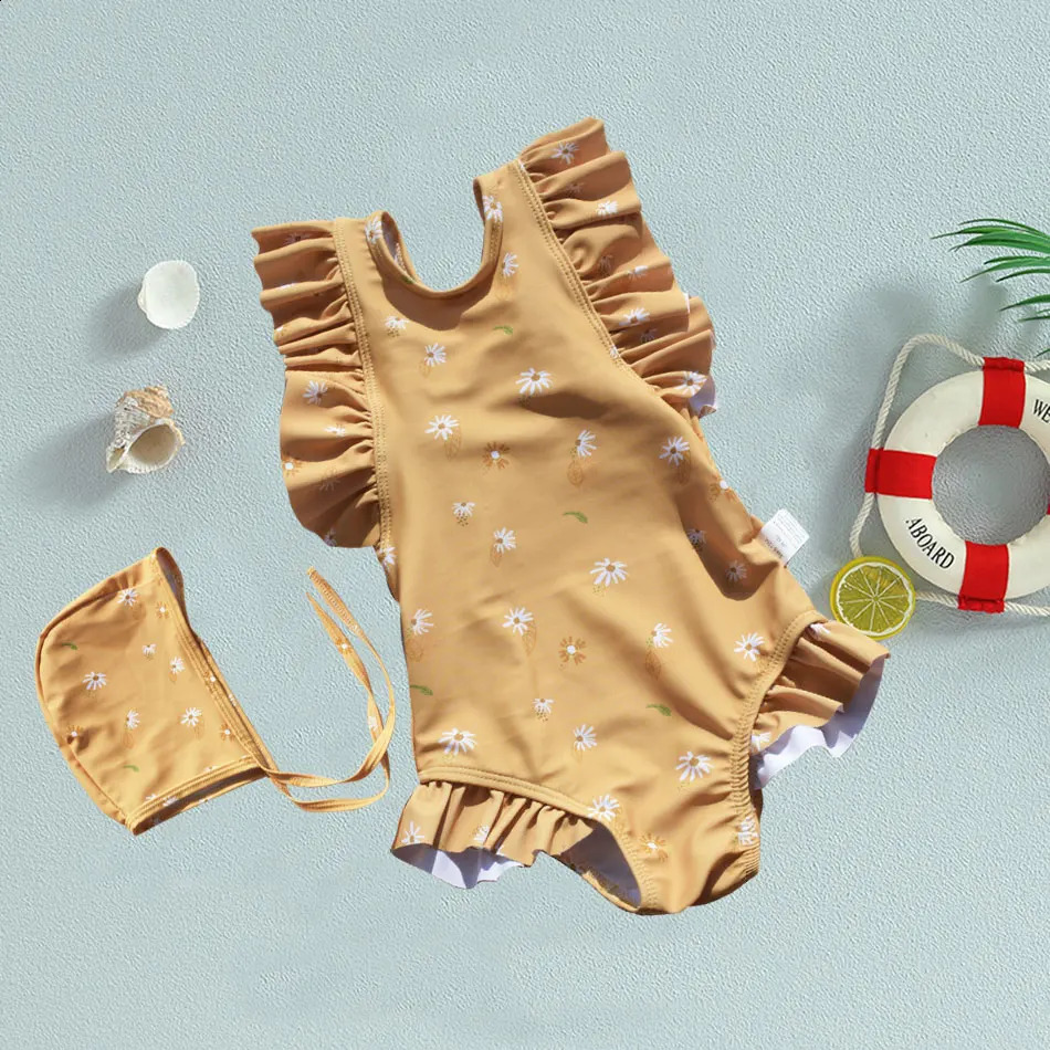 EezKoala Childrens One Piece Swimsuit Sunscreen Quick-Dry Baby Surfing Suit for Girls Swimwear Toddler Bathing Swim Cloth 250304