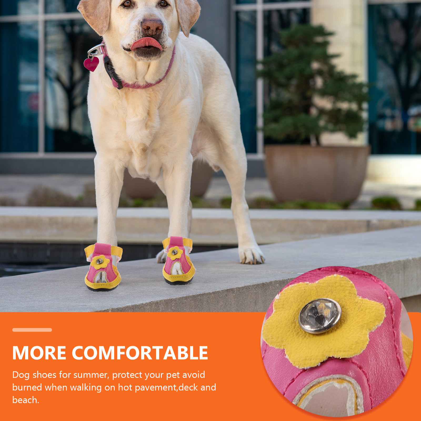 4pcs Summer Breathable Pets Dog Shoes PU Floral Sandals Anti-slip Shoes Pet Supplies (Yellow) - Size 2
