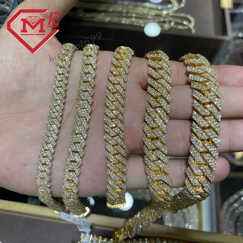 10mm 22inches Mens Hip Hop Chains Vvs Moissanite Diamond Chain Prong Set Cuban Link Chain