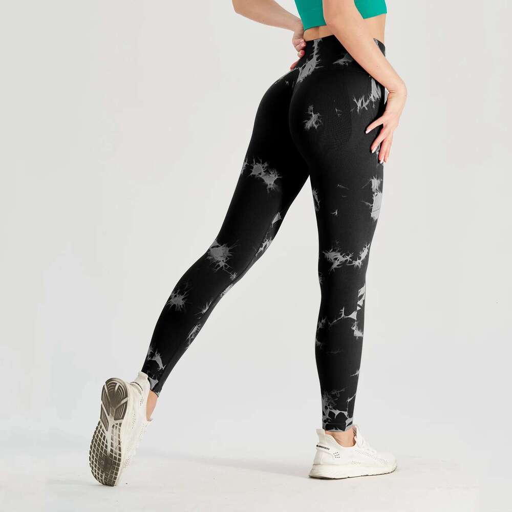 Seamless Tie Dye Bleach Sport Leggings Women Tummy Control Push Up Elastic Yoga Pants Fiess Gym Workout Tights Running Leggins KLMY