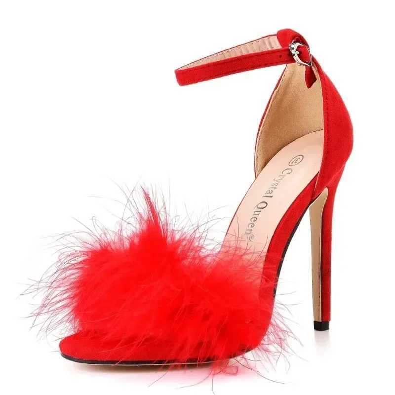 Women Shallow Mouth Womens Shoe Sexy Feather High Heel Sandals European American Large 46 FishXJ2500305
