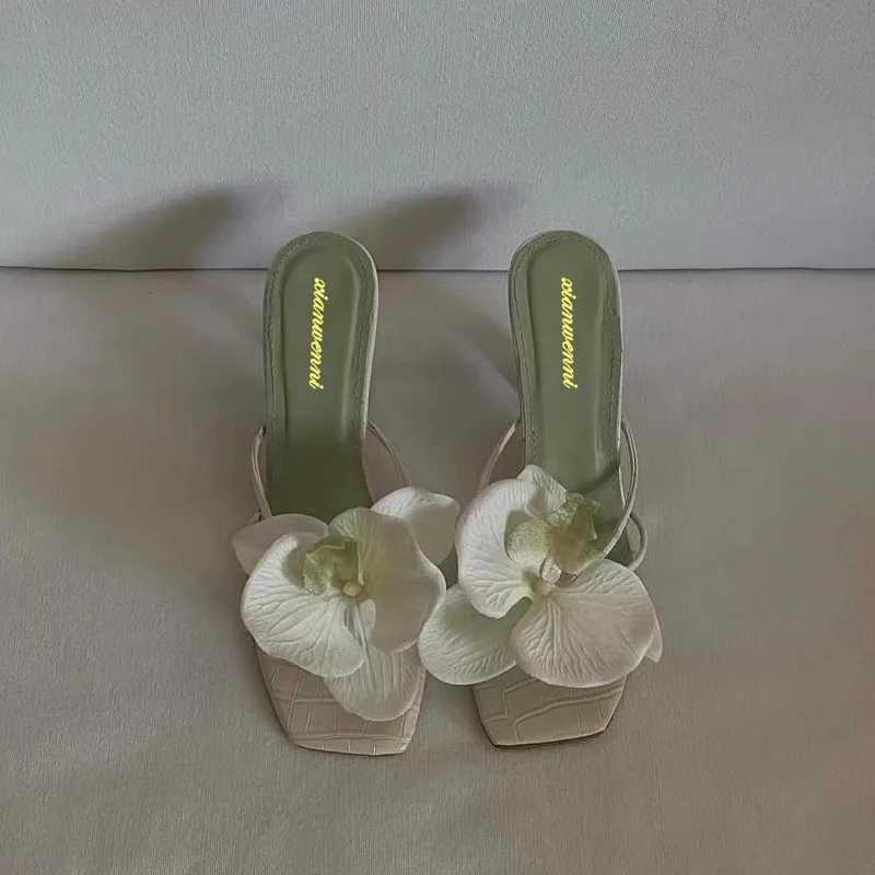 Womens High Heel Slippers Brand Shoes Floral Design Elegant Casual Fi Outdoor 2024 New Summer CollectiXJ2500305