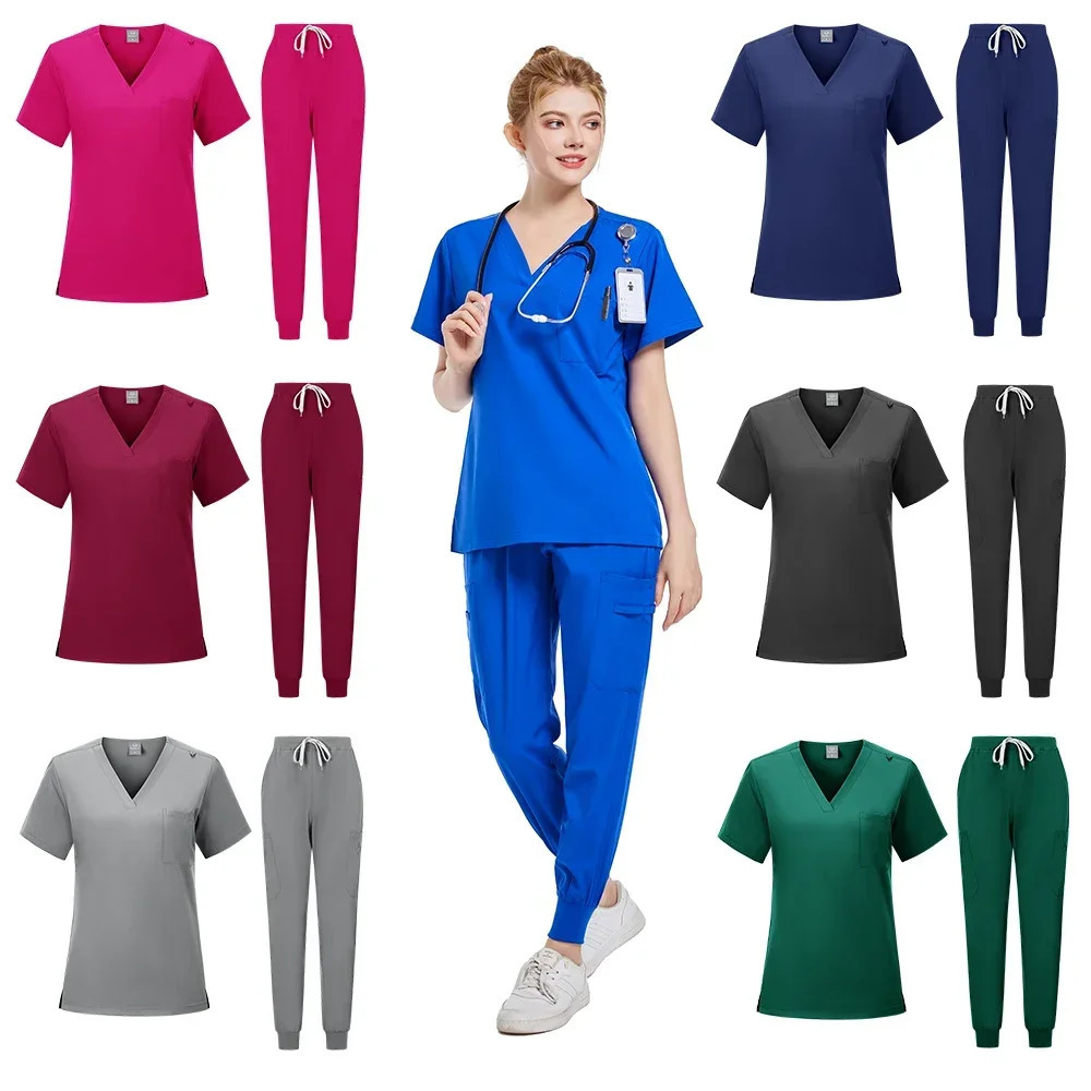 Natural Uniforms Womens Cool Stretch V-Neck Top and Pants Scrub Set Clothing for Women Doctor Uniforme Estheticienne 250304