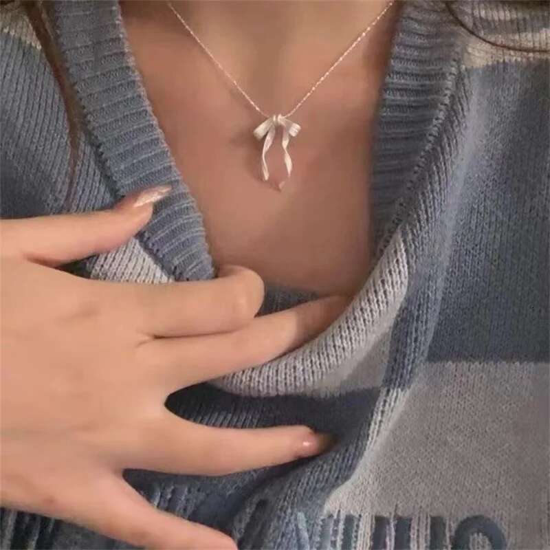 Exquisite Clavicle Elegant Scrub Bow Pendant Necklace For Women Girls Temperament Collar Chain Korean Student