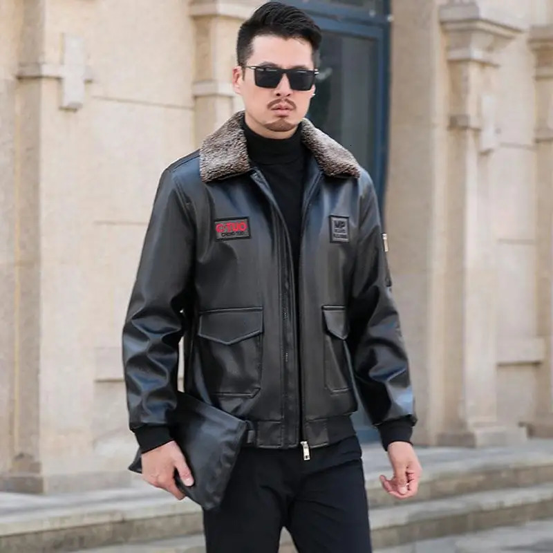 Mens Winter Coats Pu Leather Jackets Bomber Coat Male Fleece Fashion Clothing Motorcycle Jacket Thick Vintage Outwear 5Xl 250225