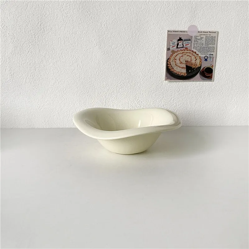 Nordic Style Ceramic Wavy Salad Bowl Irregular Solid Color Afternoon Tea Dessert Fruit Bowls Tableware Kitchen Home Decoration