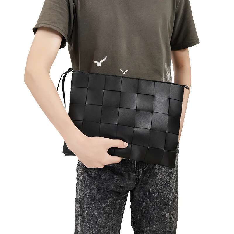 New Men Clutch Bag Microfiber Leather Women Woven Fashion Brand Simple Envelope Wallet Designer Large Capacity Zipper Purse