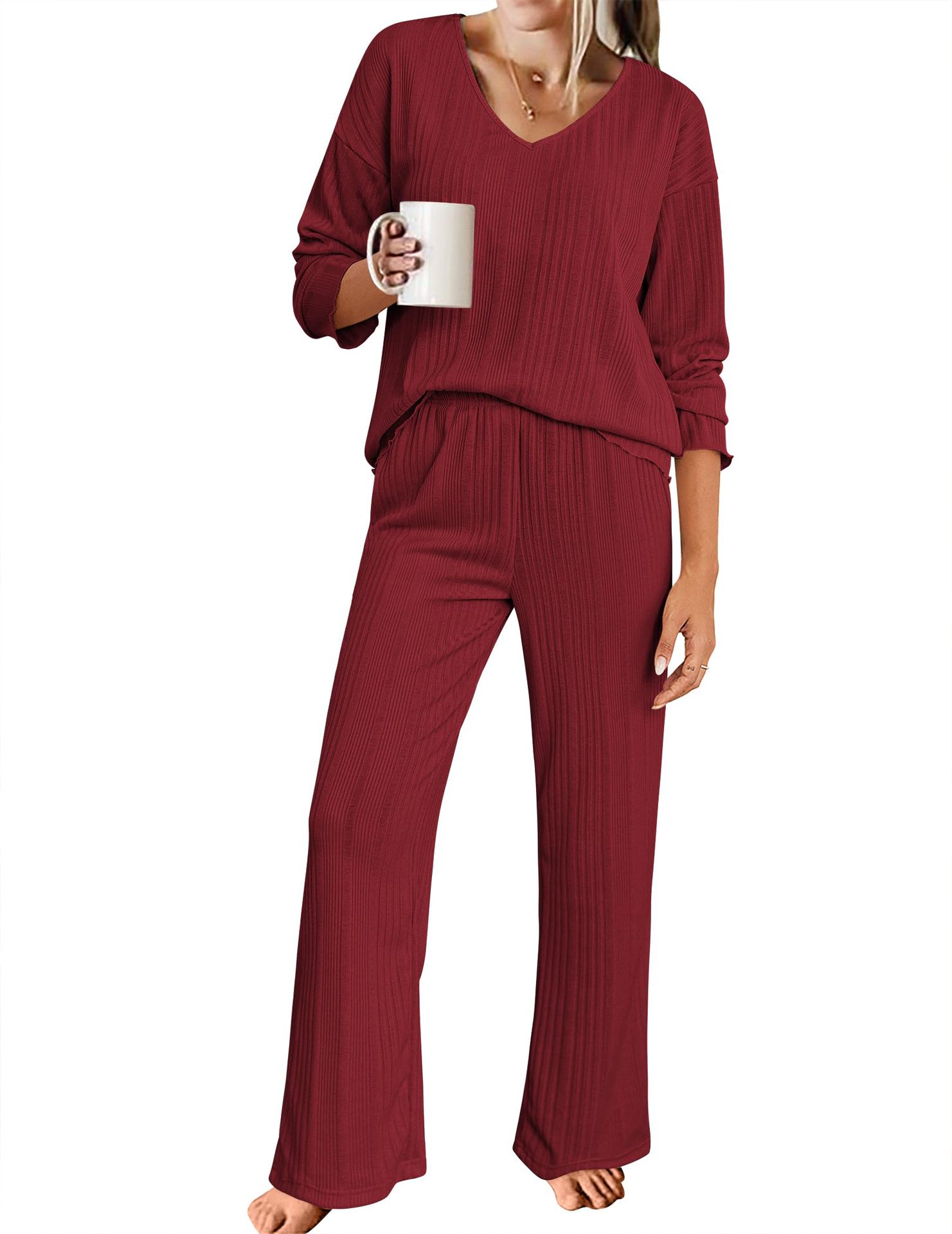 B750-Autumn and winter beautiful ladies pajamas set long sleeves and long pants two-piece imitation cotton lace splicing home clothes set