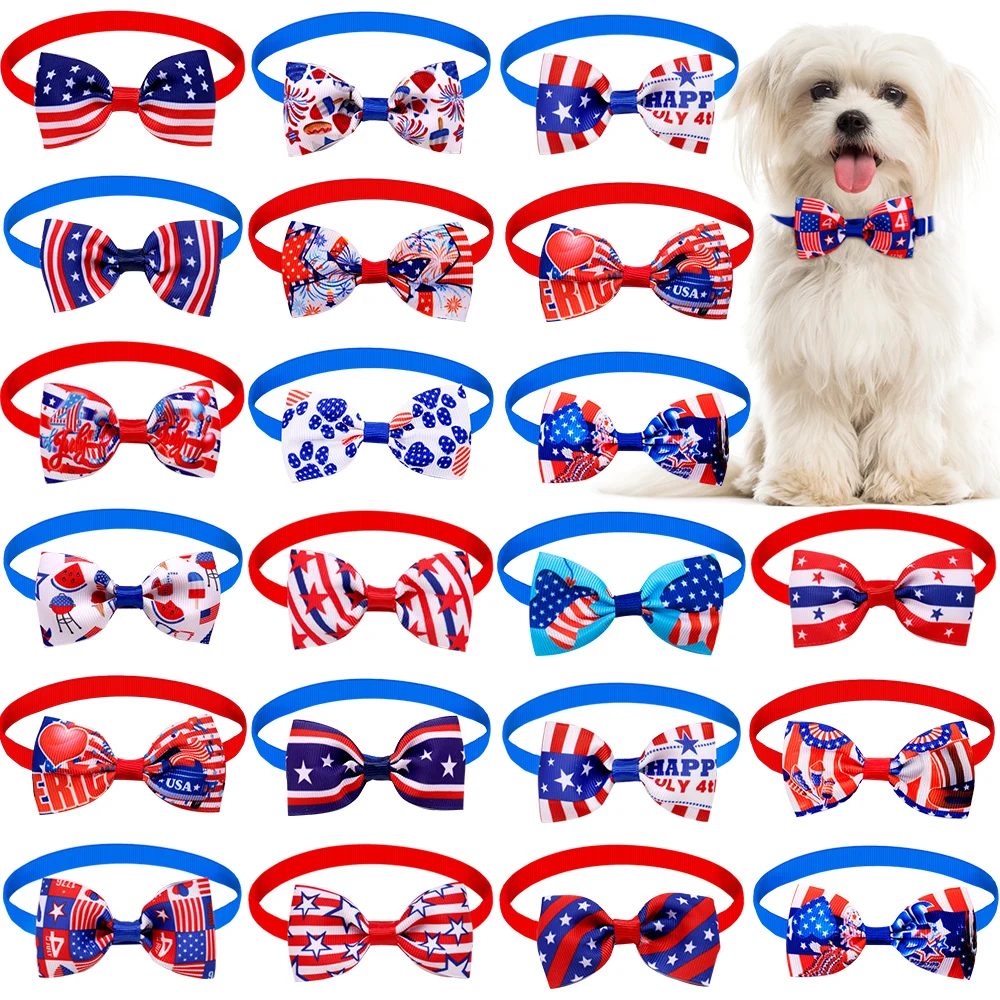 50pcs Dog Bow Tie Bulk Pet Bowties Hair Bows For Small Dogs 4th of July Dog Puppy Bow Tie Neckties Pet Grooming Accessories