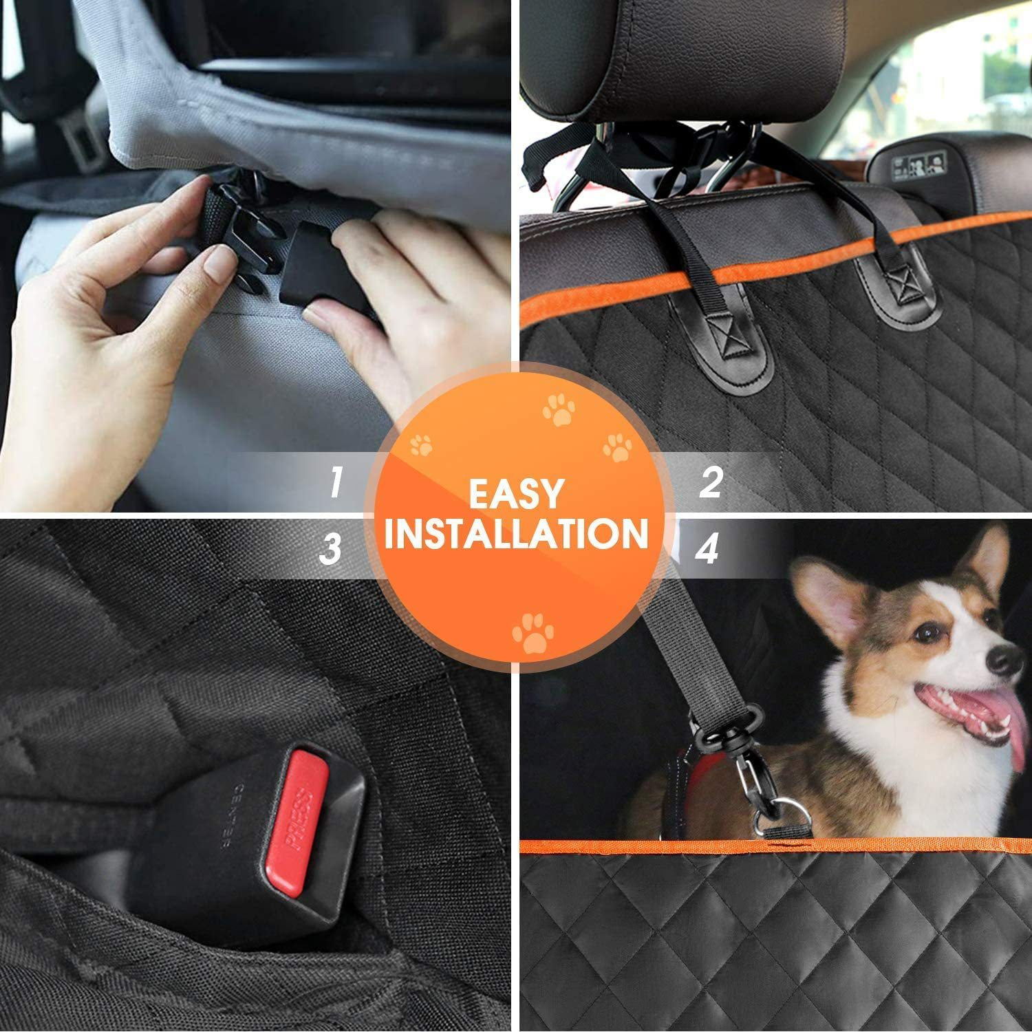 Dog Seat Covers Car Universal Scratchproof Dog Car Hammock Waterproof Car Back Seat Protector with 4 Bags Side Flap Pet Supplies